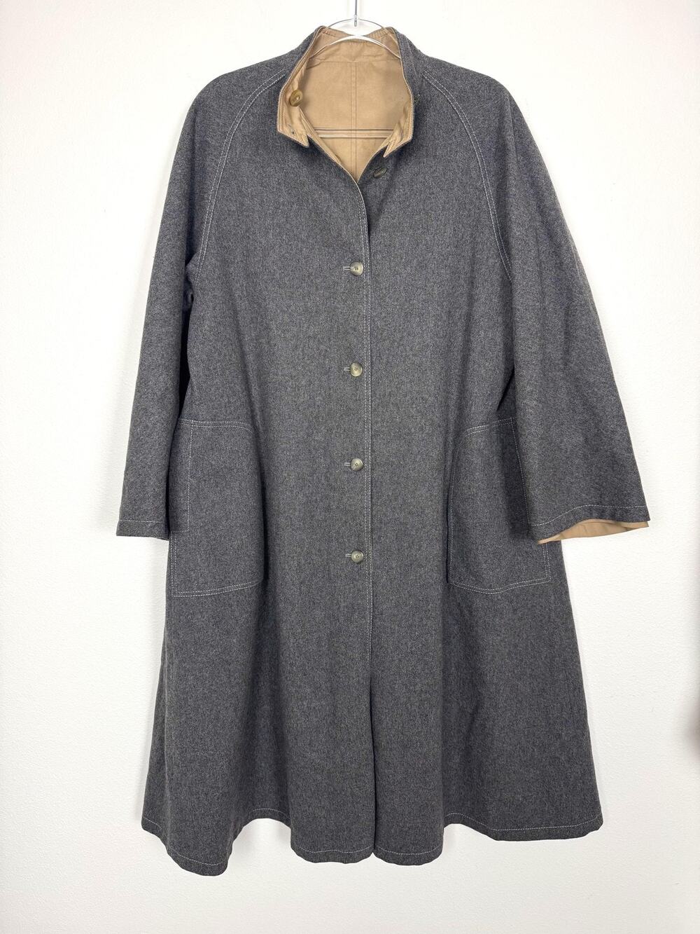 Jaeger Wool Coat Womens 14 Gray A-Line Flannel Swing Overcoat